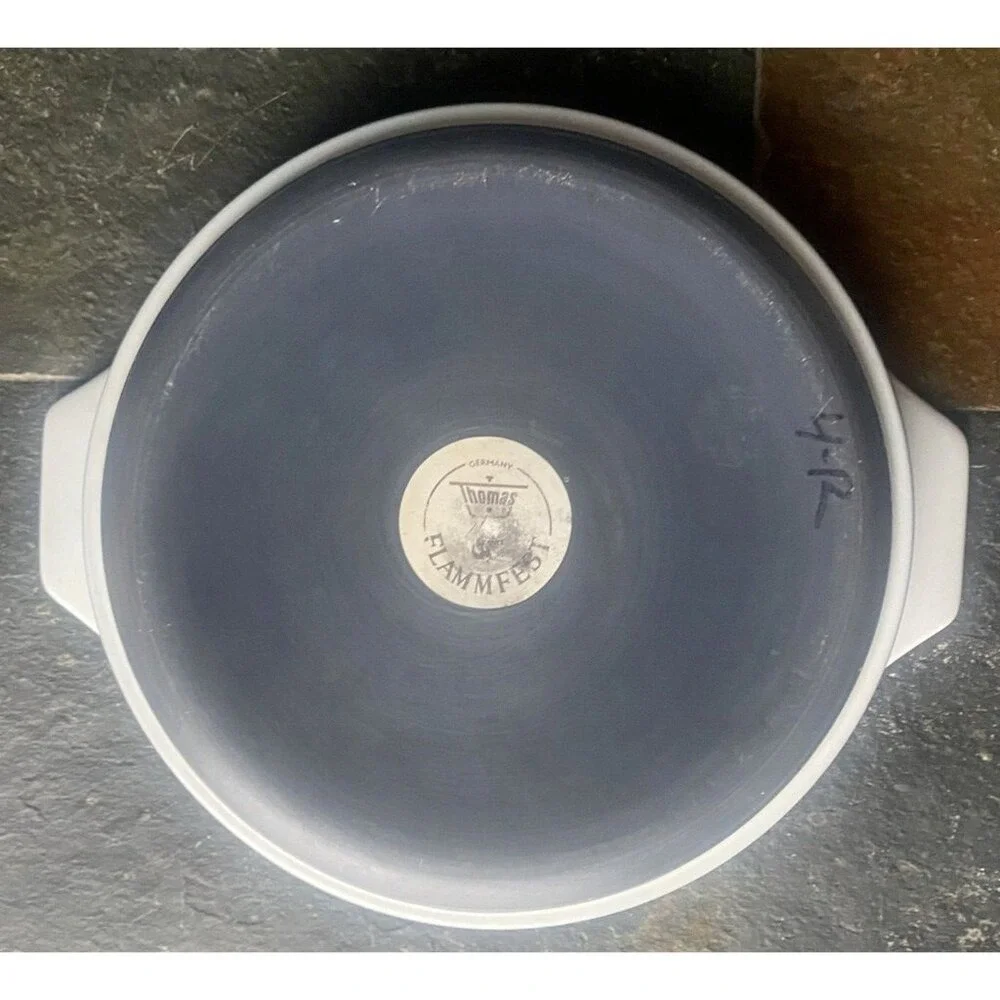 Thomas Flammfest Germany Round Oven Dish Handles White Navy Farmhouse Cottage 8